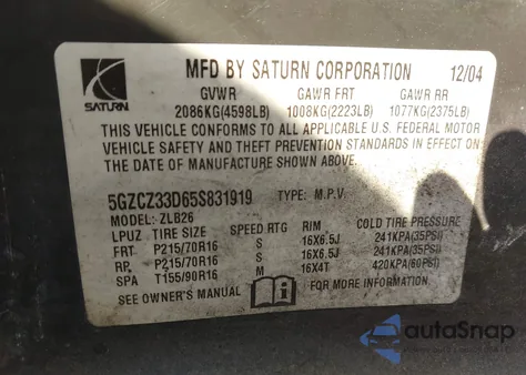 2005 Saturn Vue 4 Cyl from USA, damaged, VIN 5GZCZ33D65S831919